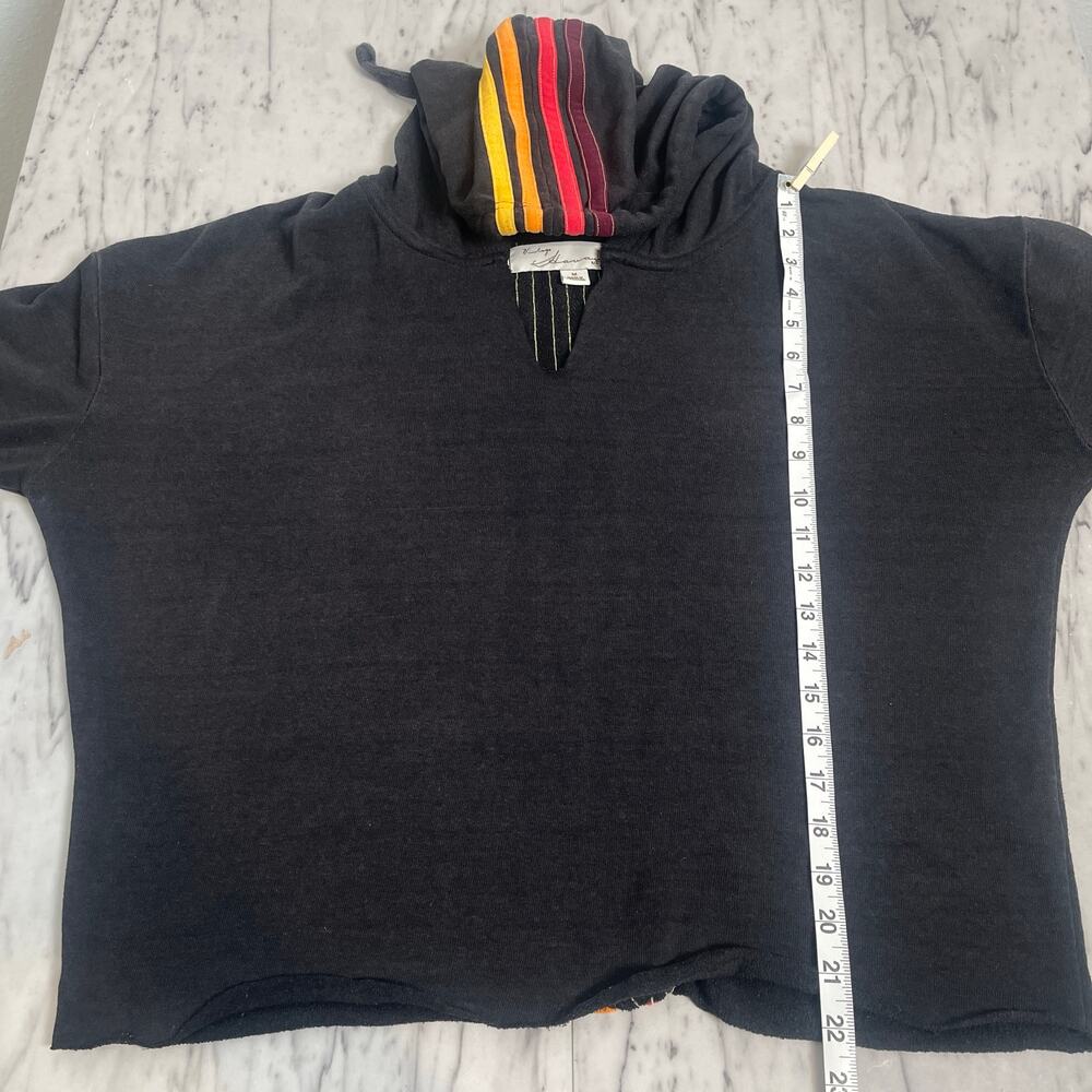 Vintage Havana Black Cropped Hoodie Rainbow Stripe Sleeve Back Detail Size M - Picture 10 of 10